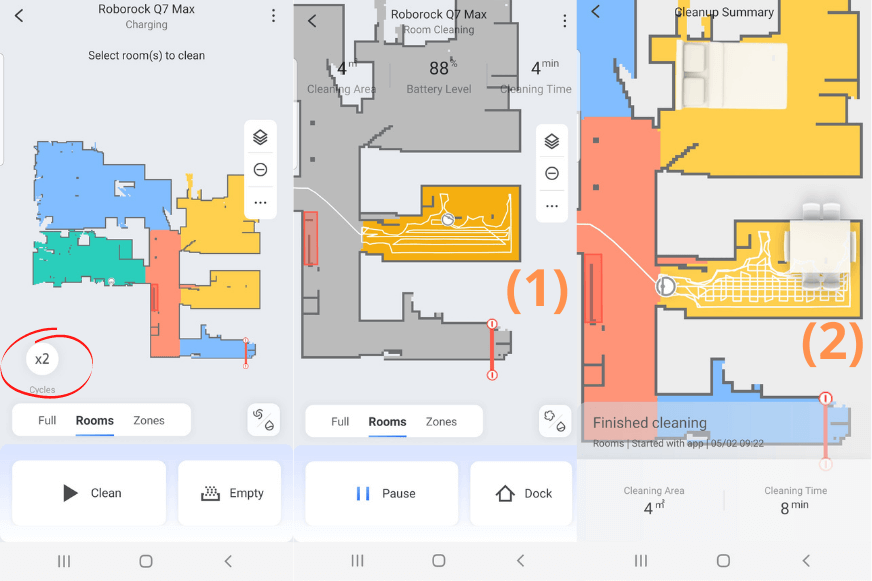 В приложении Roborock Q7 Max+ App определяются отдельные зоны, которые необходимо убрать.